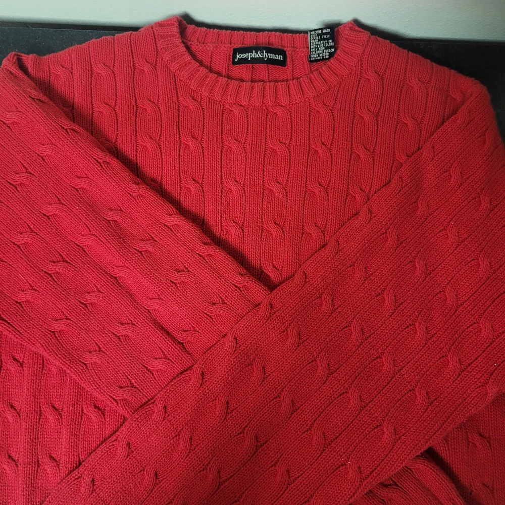 Joseph & Lyman Mens Medium Red Cable Knit Crewneck Sweater Classic Office